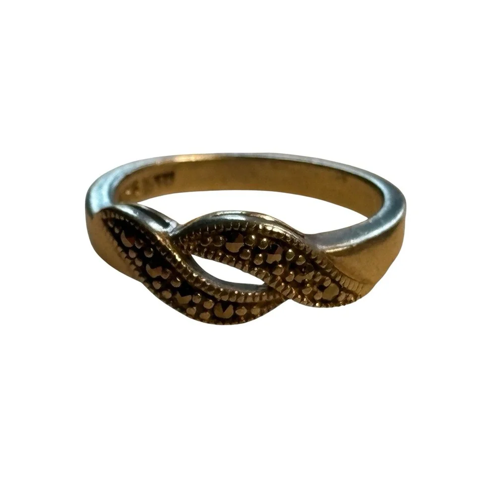Sterling Silver‎ Marcasite Swirled Openwork Wavy Scroll Band Ring Size 5.5 VTG